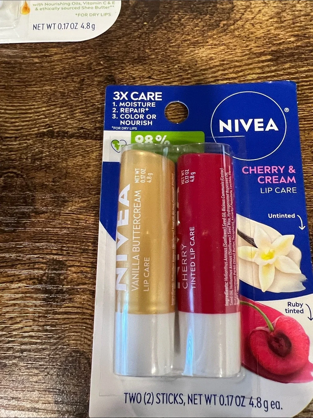Nivea Lip Care Bundle 4 Pc Sealed Peach Care Cherry Ruby Tinted Shimmer